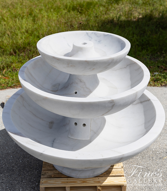 Marble Fountains  - Contemporary Style Three Tiered Fountain In Statuary White Marble - MF-2184